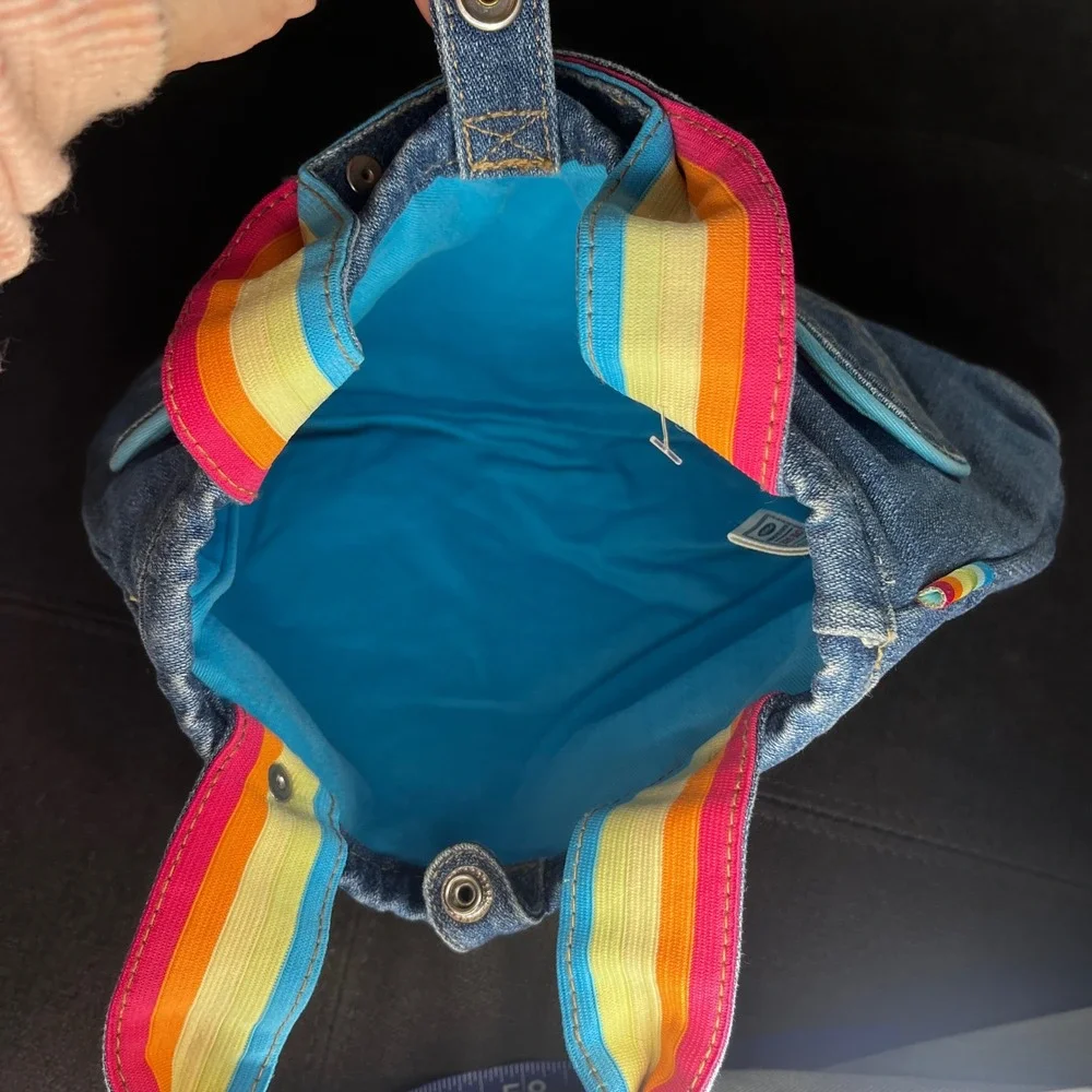 Old Navy Kids Denim Rainbow Heart Handbag‎ Purse Kidcore Y2K Rainbow Hearts